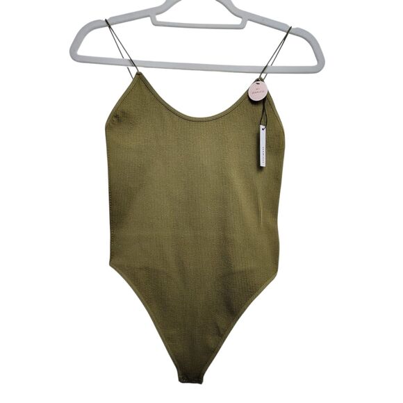 Forever 21 Green Ribbed Seamless Thong Bodysuit Size M/L - Picture 1 of 10